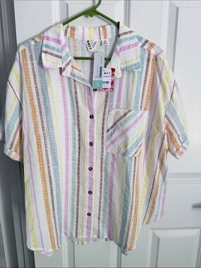 Roxy Women’s Multicolor Striped Short Sleeve Shirt - Pastel Stripe